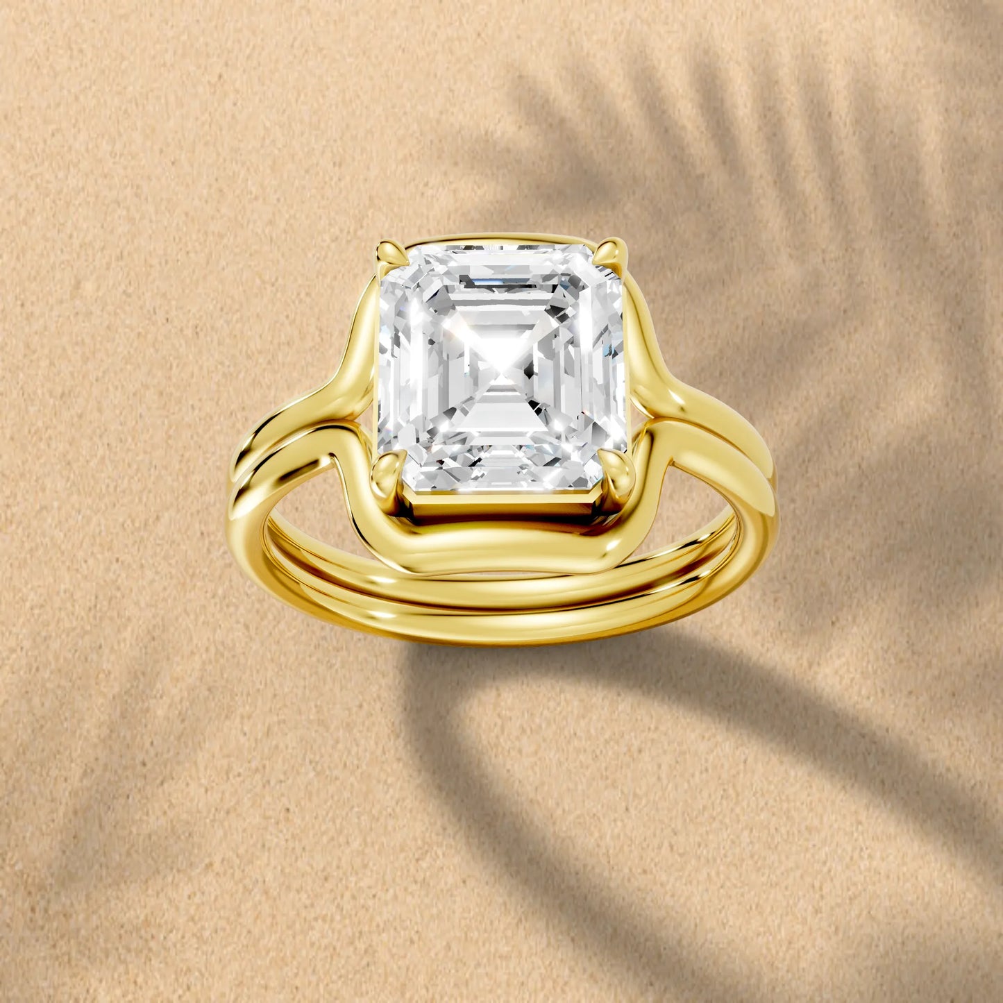 14K Gold Asscher Cut Diamond Solitaire Bridal Ring