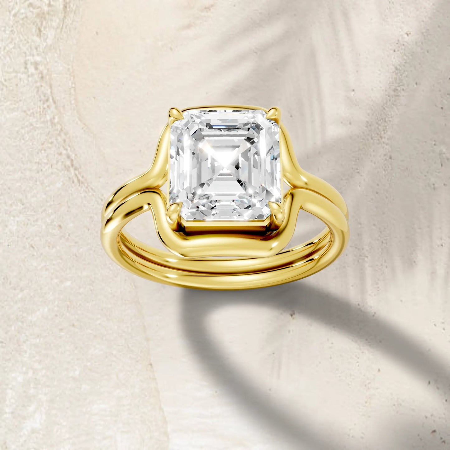 14K Gold Asscher Cut Diamond Solitaire Bridal Ring