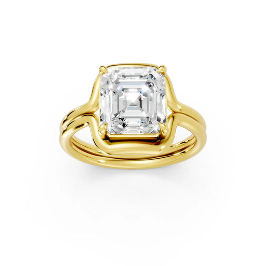 14K Gold Asscher Cut Diamond Solitaire Bridal Ring