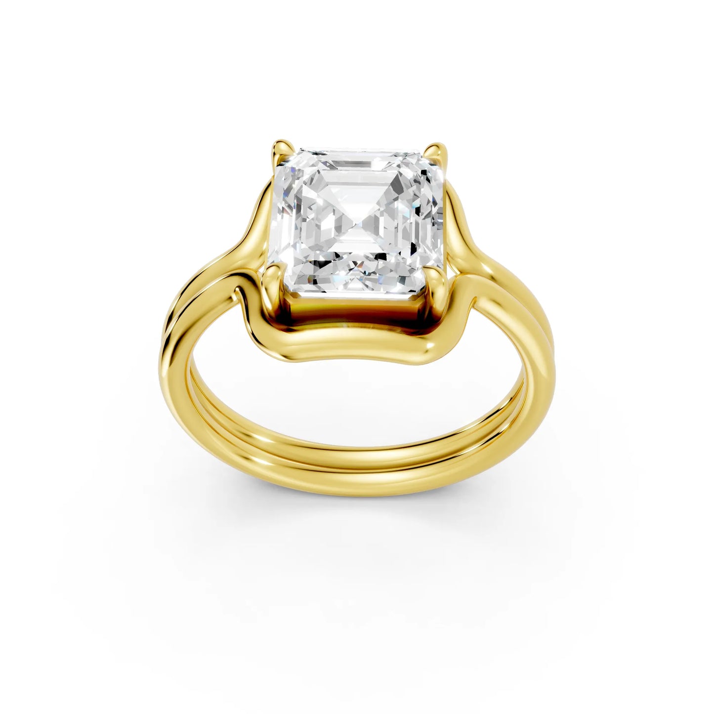 14K Gold Asscher Cut Diamond Solitaire Bridal Ring