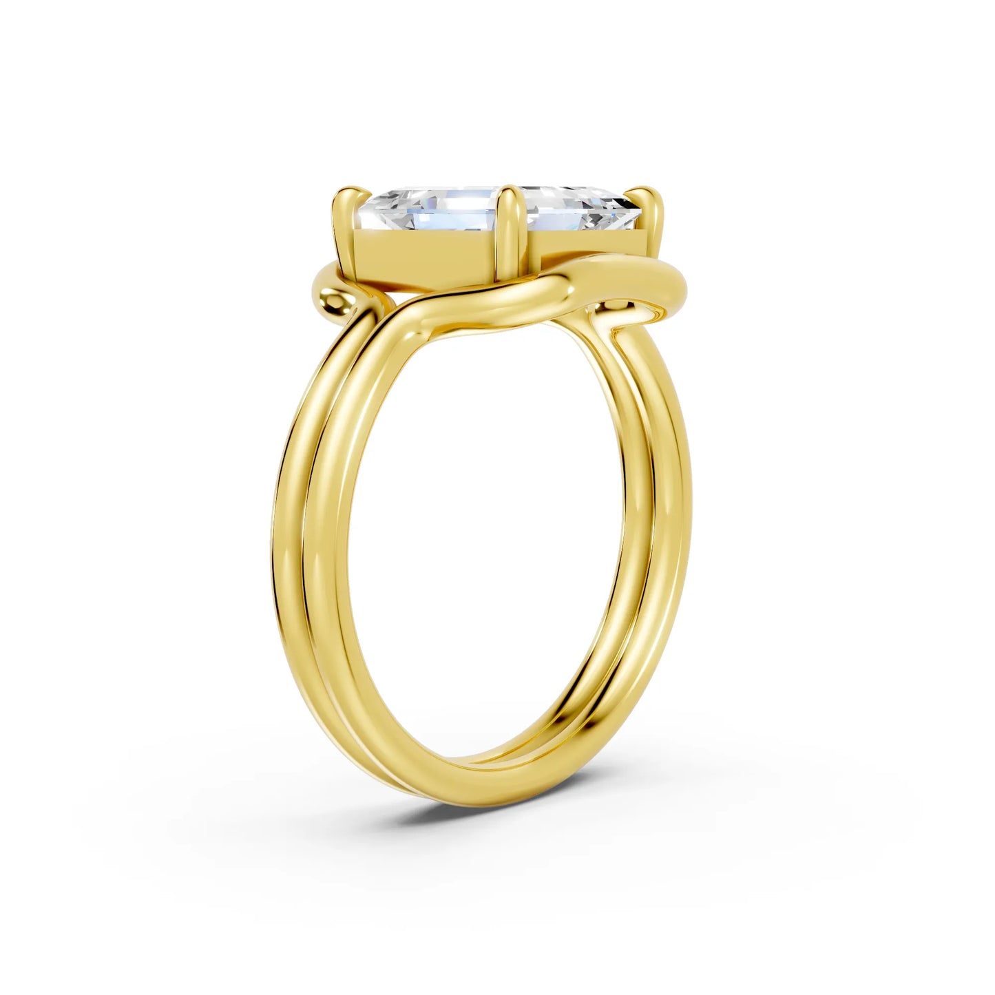 14K Gold Asscher Cut Diamond Solitaire Bridal Ring