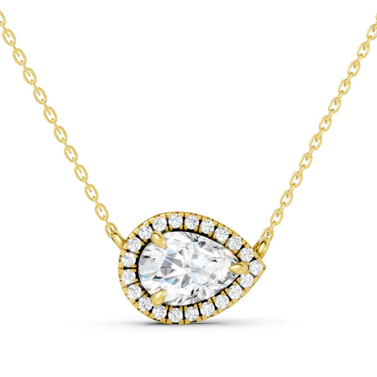 18K Gold Pear Cut Diamond Halo Necklace
