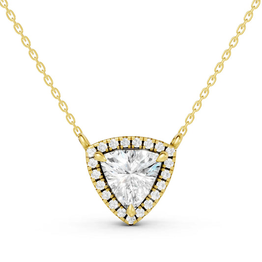 18K Gold Trillion Cut Diamond Halo Necklace