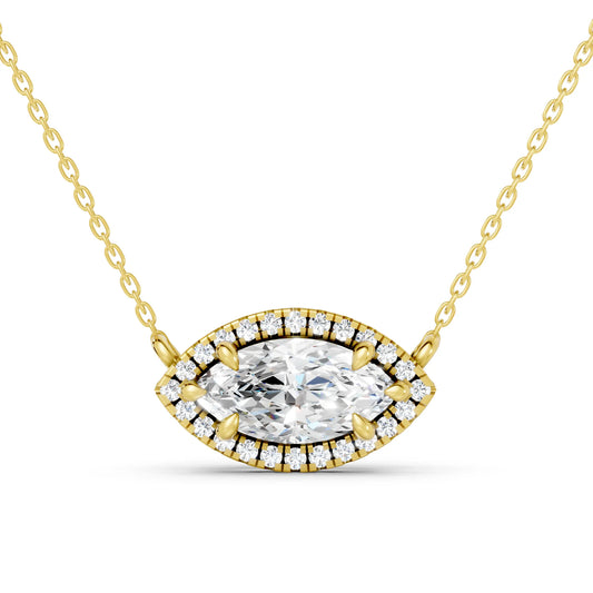 18K Gold Marquise Cut Diamond Halo Necklace
