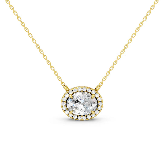 18K Gold Oval Cut Diamond Halo Necklace