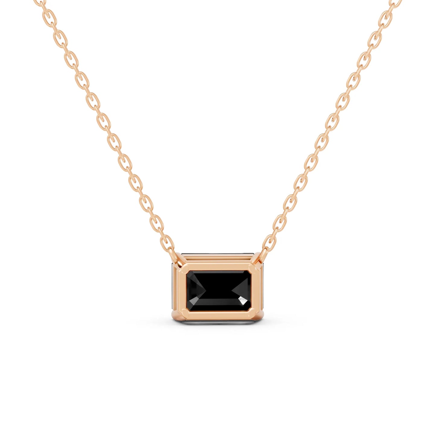18K Gold Emerald Cut Black Diamond East-West Solitaire Necklace