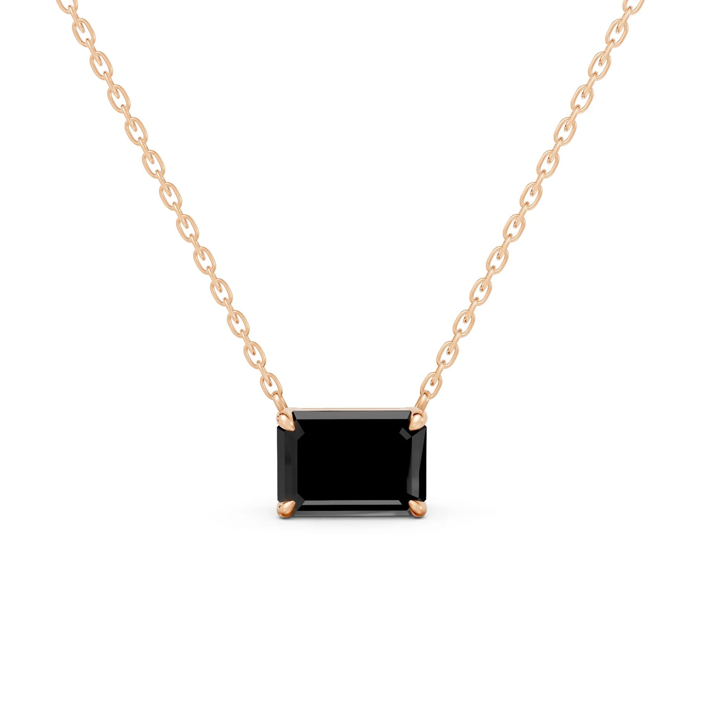18K Gold Emerald Cut Black Diamond East-West Solitaire Necklace