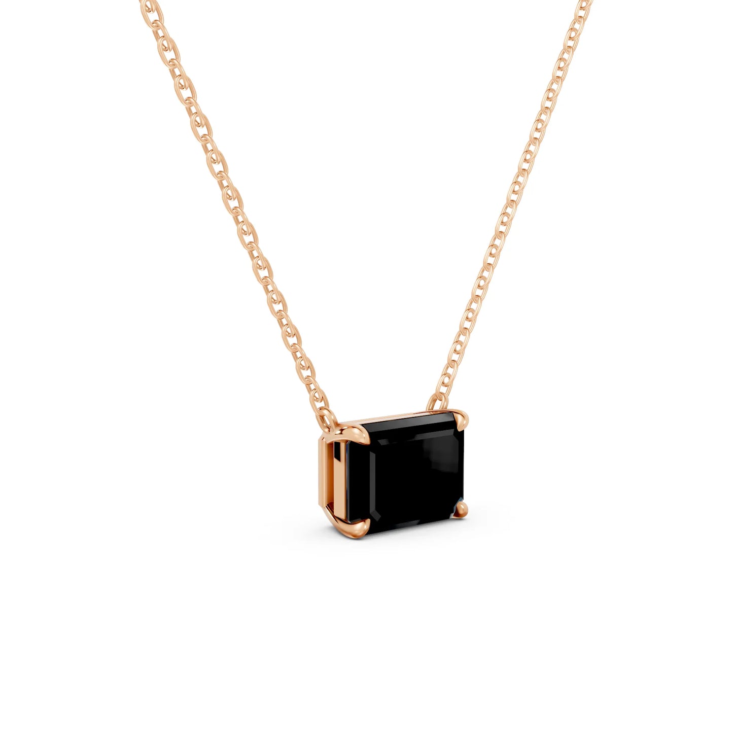 18K Gold Emerald Cut Black Diamond East-West Solitaire Necklace