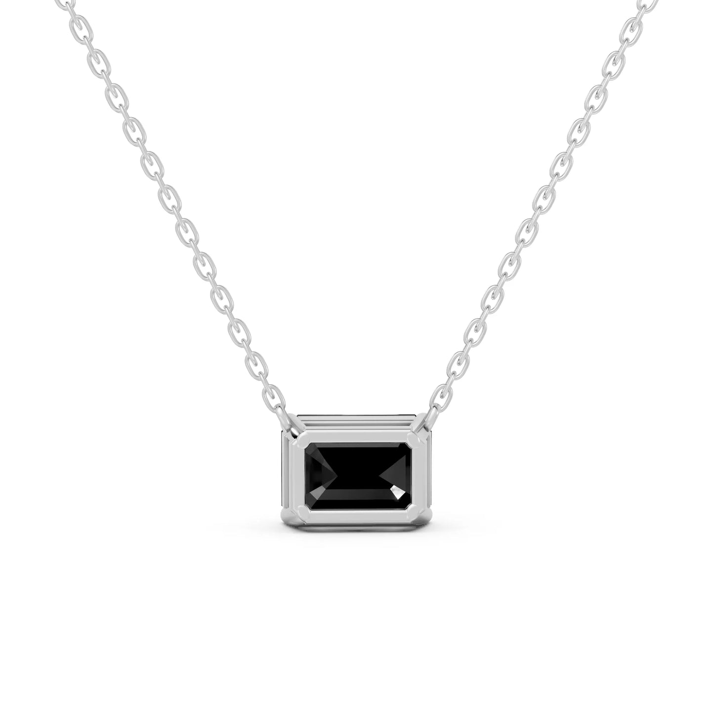 18K Gold Emerald Cut Black Diamond East-West Solitaire Necklace