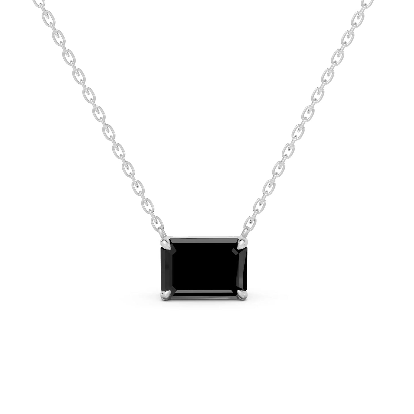 18K Gold Emerald Cut Black Diamond East-West Solitaire Necklace