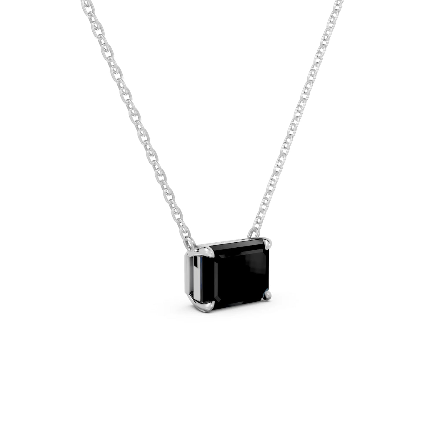 18K Gold Emerald Cut Black Diamond East-West Solitaire Necklace