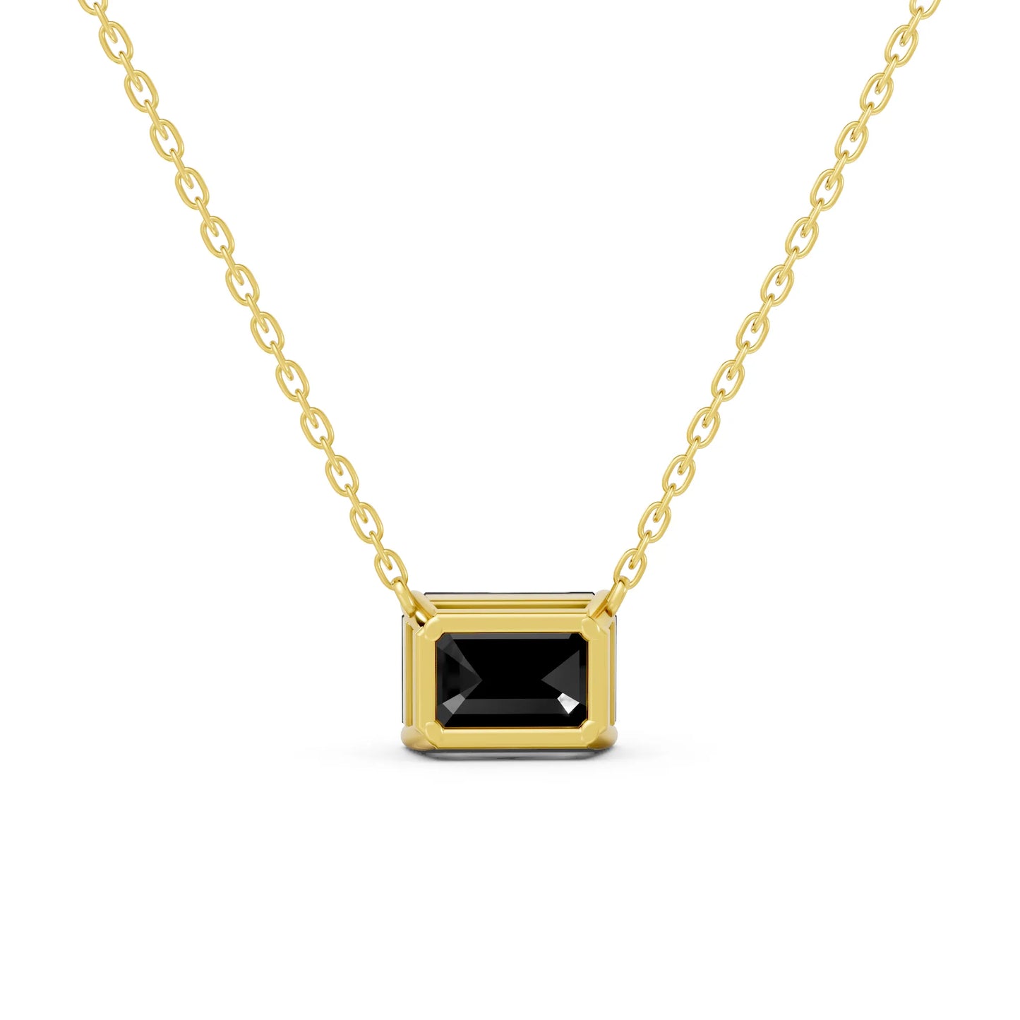 18K Gold Emerald Cut Black Diamond East-West Solitaire Necklace