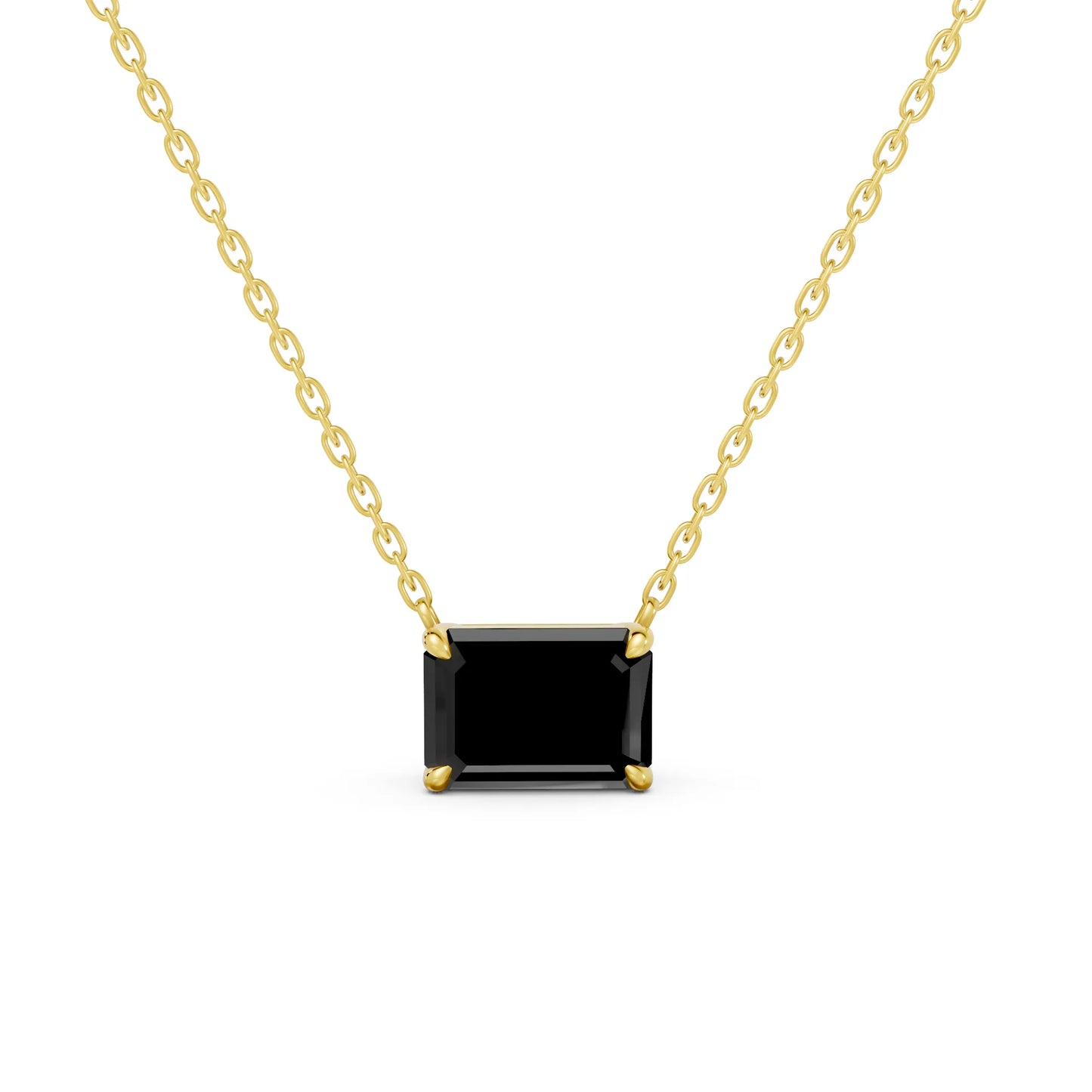 18K Gold Emerald Cut Black Diamond East-West Solitaire Necklace