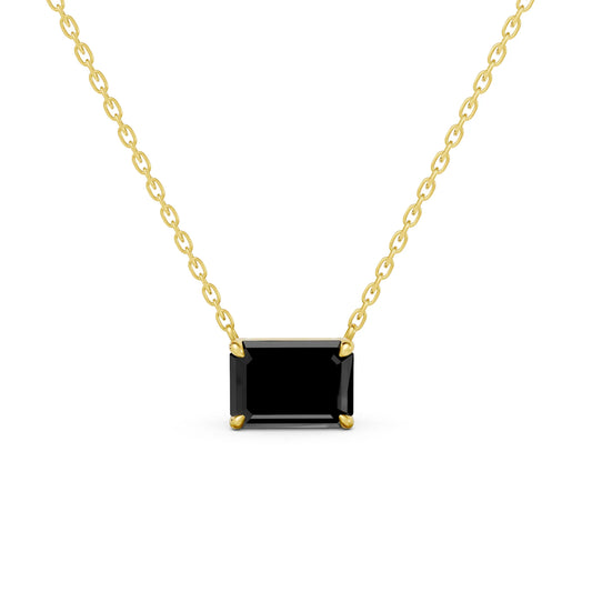 18K Gold Emerald Cut Black Diamond East-West Solitaire Necklace