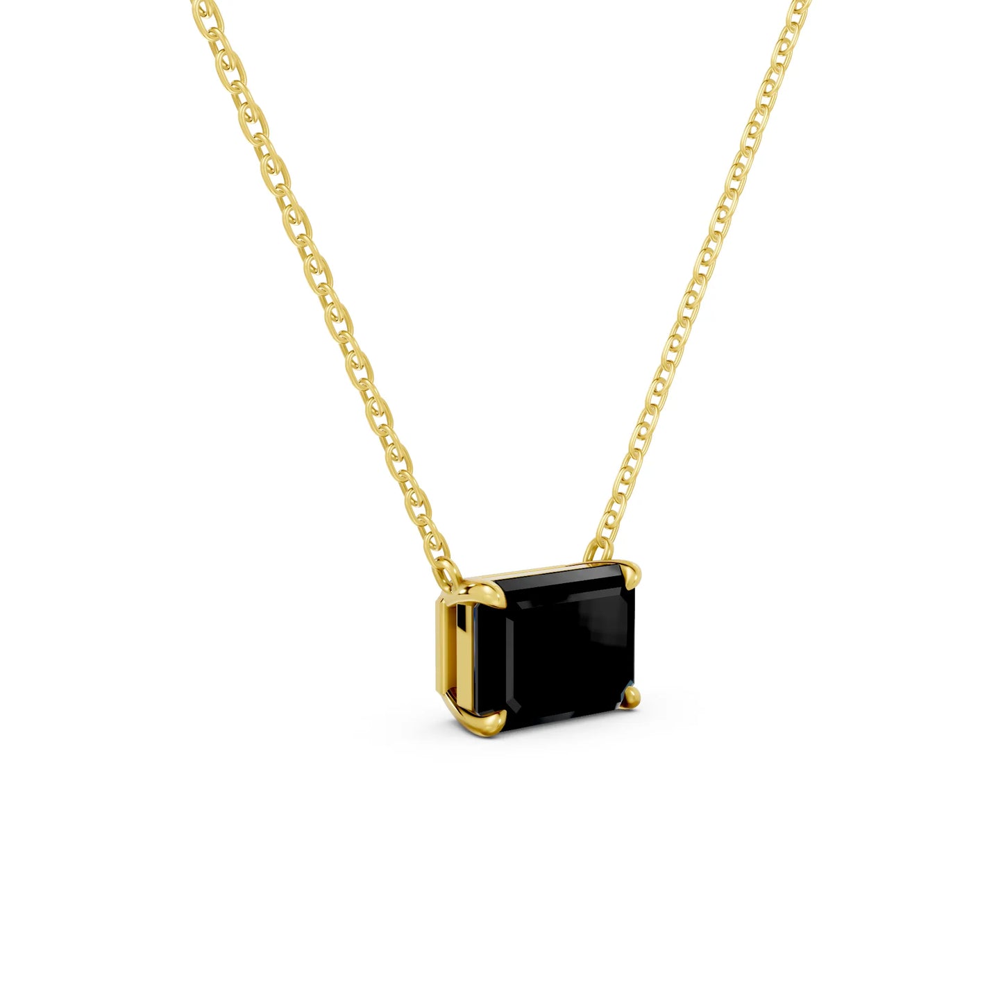 18K Gold Emerald Cut Black Diamond East-West Solitaire Necklace