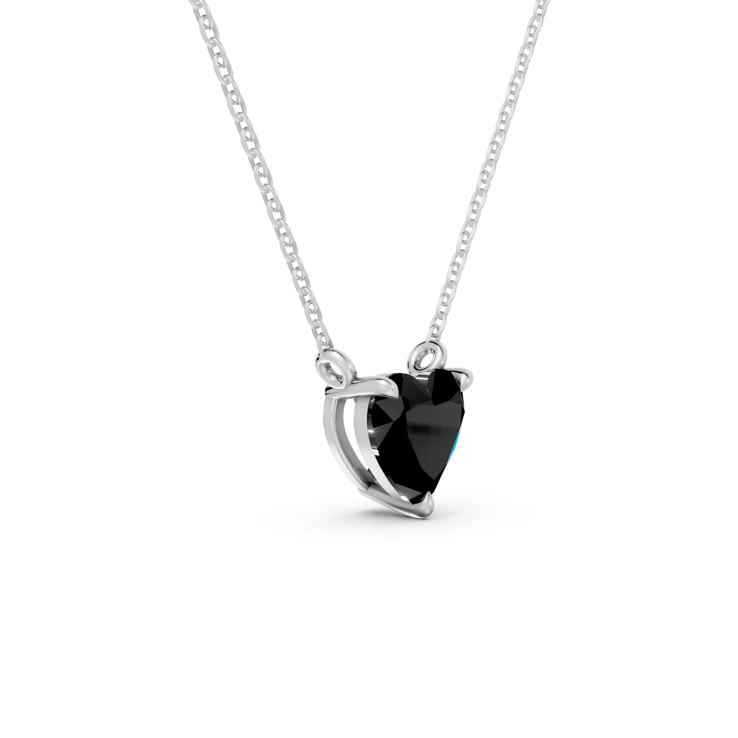 18K Gold Heart Cut Black Diamond Solitaire Necklace