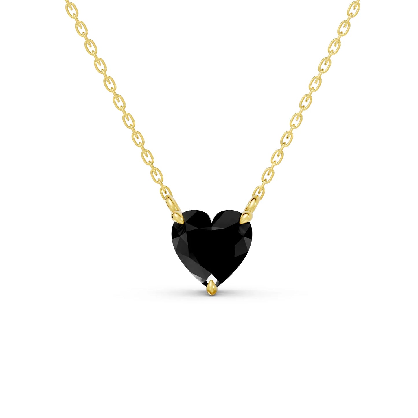 18K Gold Heart Cut Black Diamond Solitaire Necklace