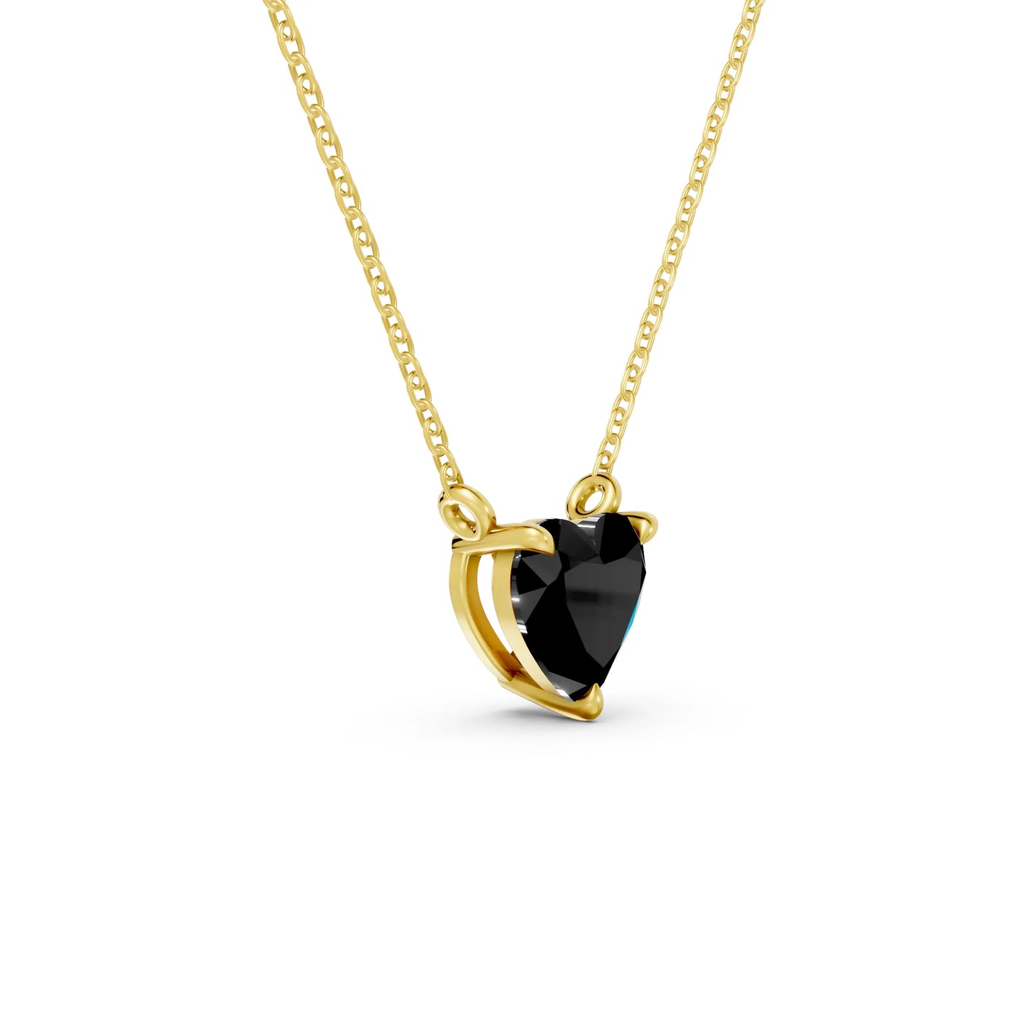 18K Gold Heart Cut Black Diamond Solitaire Necklace