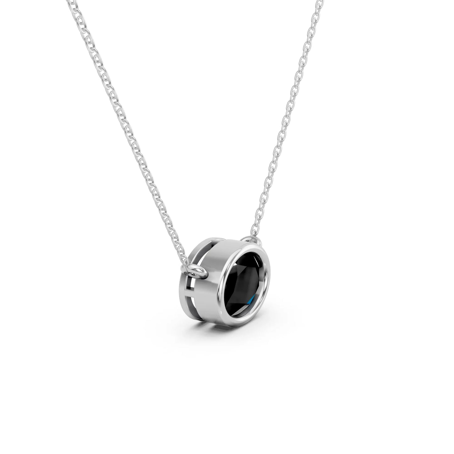 18K Gold Oval Cut Black Diamond East - West Bezel Necklace