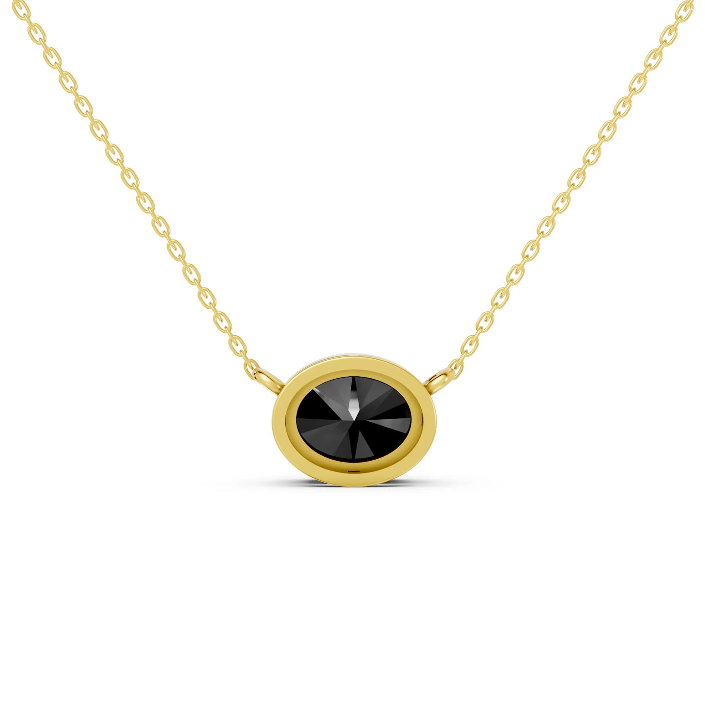 18K Gold Oval Cut Black Diamond East - West Bezel Necklace