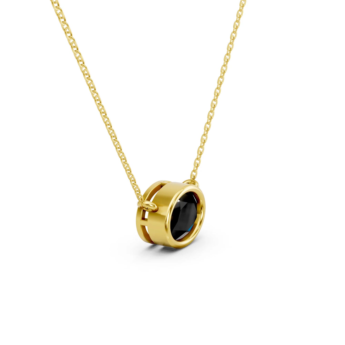 18K Gold Oval Cut Black Diamond East - West Bezel Necklace