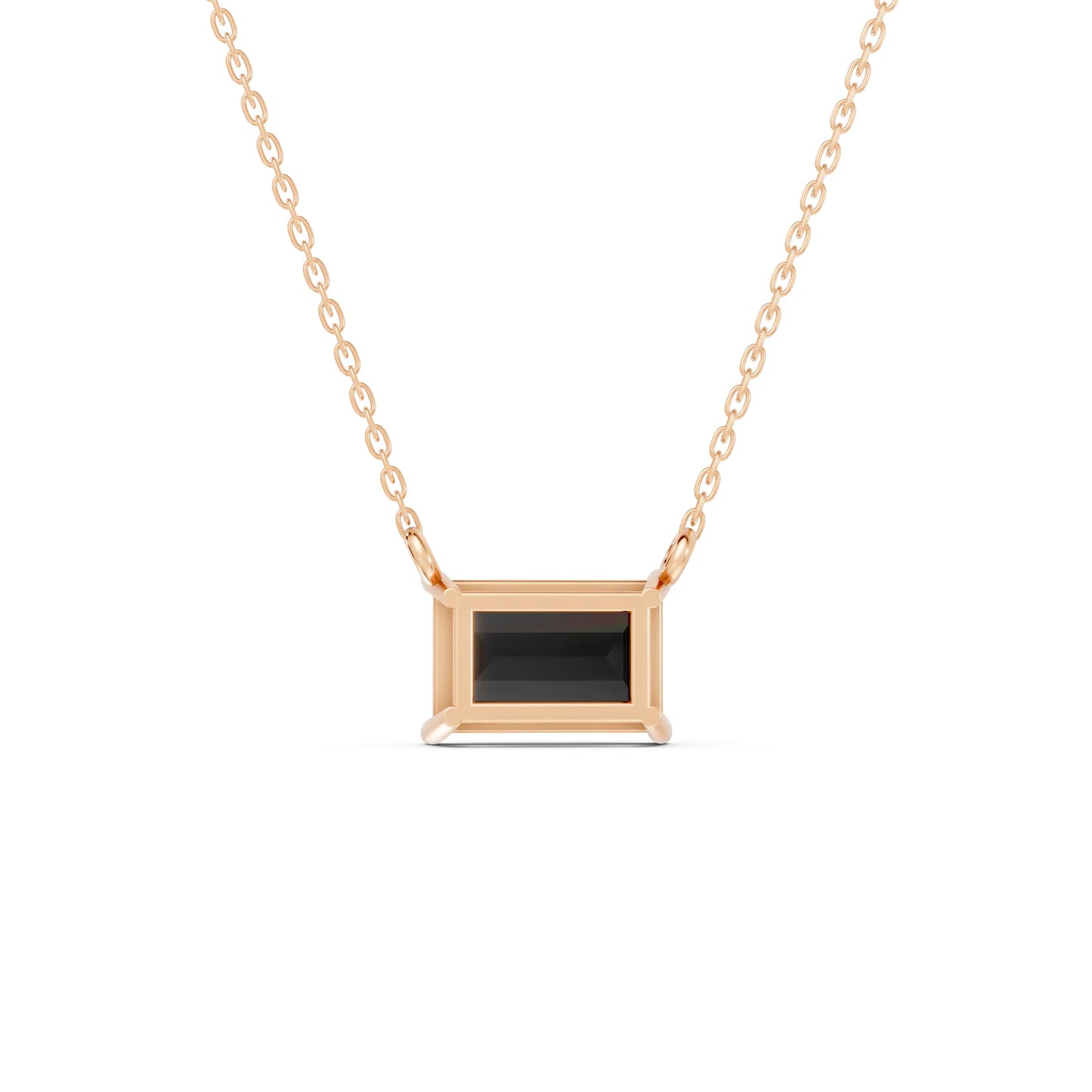 18K Gold Baguette Cut Black Diamond East-West Solitaire Necklace