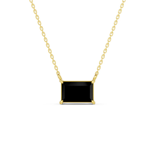18K Gold Baguette Cut Black Diamond East-West Solitaire Necklace