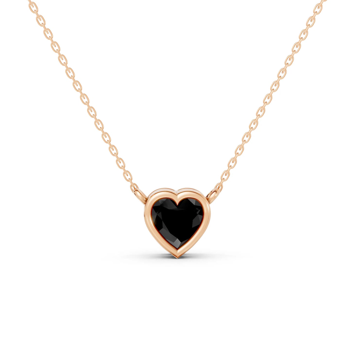 18K Gold Heart Cut Black Diamond Bezel Necklace