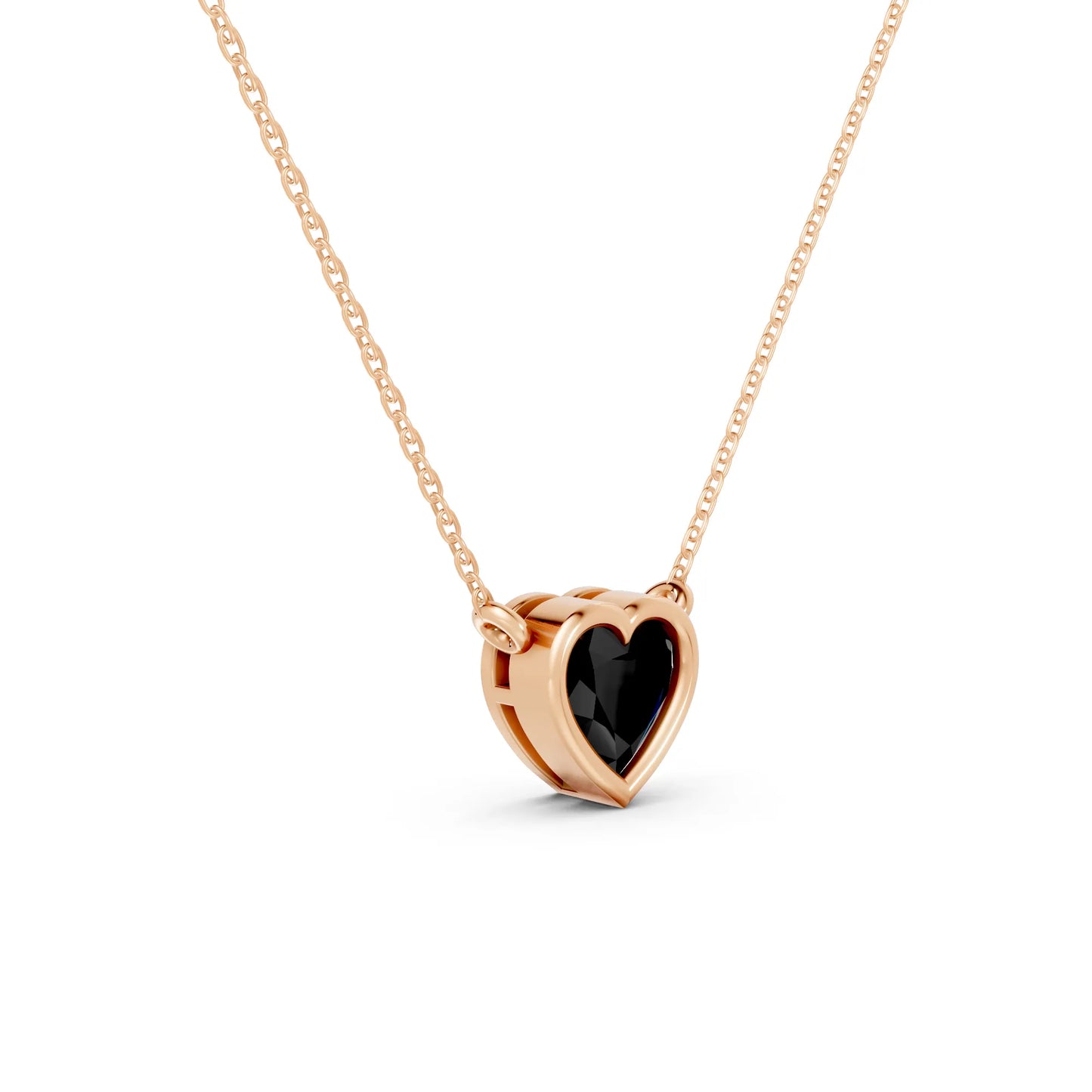 18K Gold Heart Cut Black Diamond Bezel Necklace