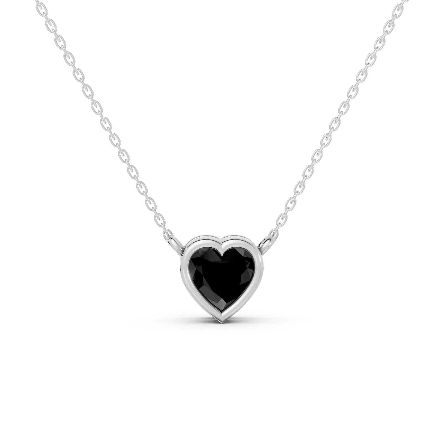 18K Gold Heart Cut Black Diamond Bezel Necklace