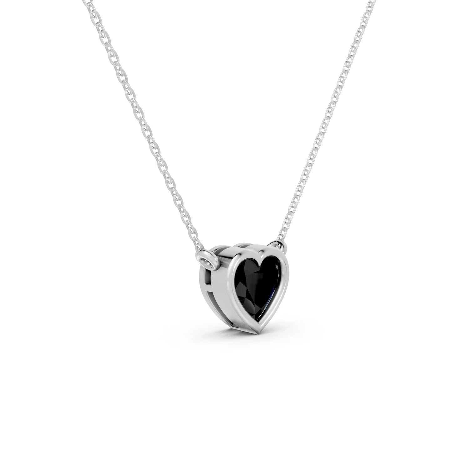 18K Gold Heart Cut Black Diamond Bezel Necklace