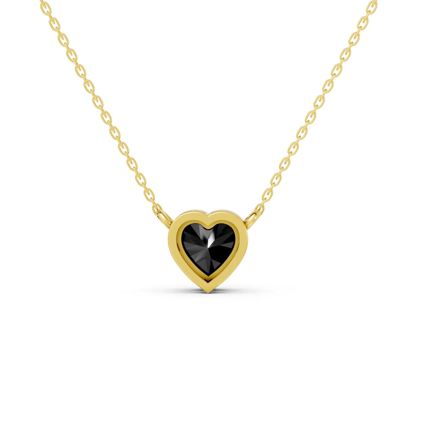 18K Gold Heart Cut Black Diamond Bezel Necklace