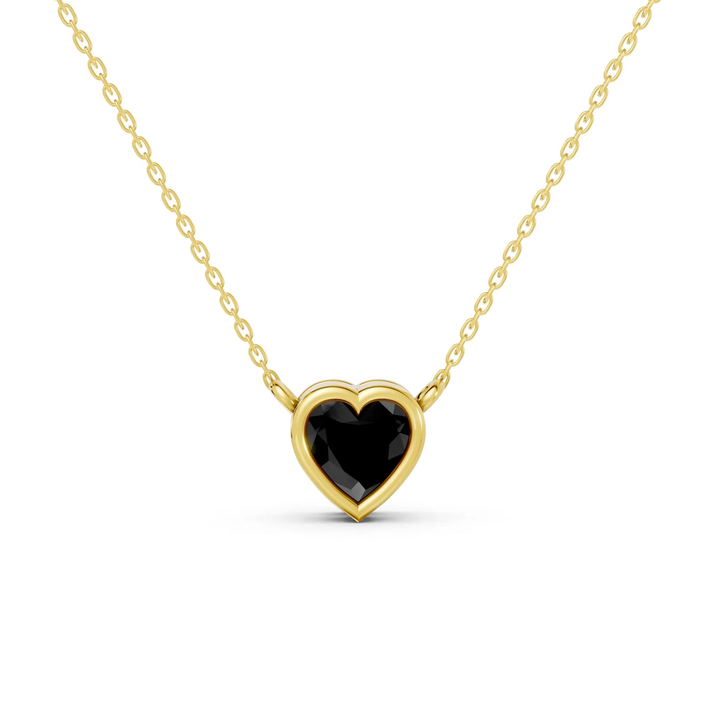 18K Gold Heart Cut Black Diamond Bezel Necklace