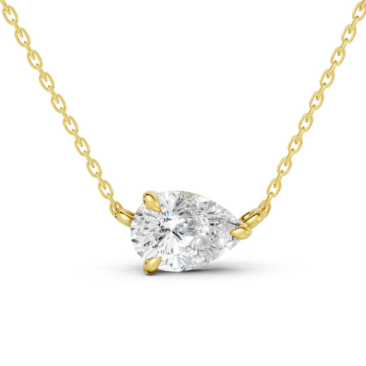 18K Gold Pear Cut Diamond East-West Solitaire Necklace