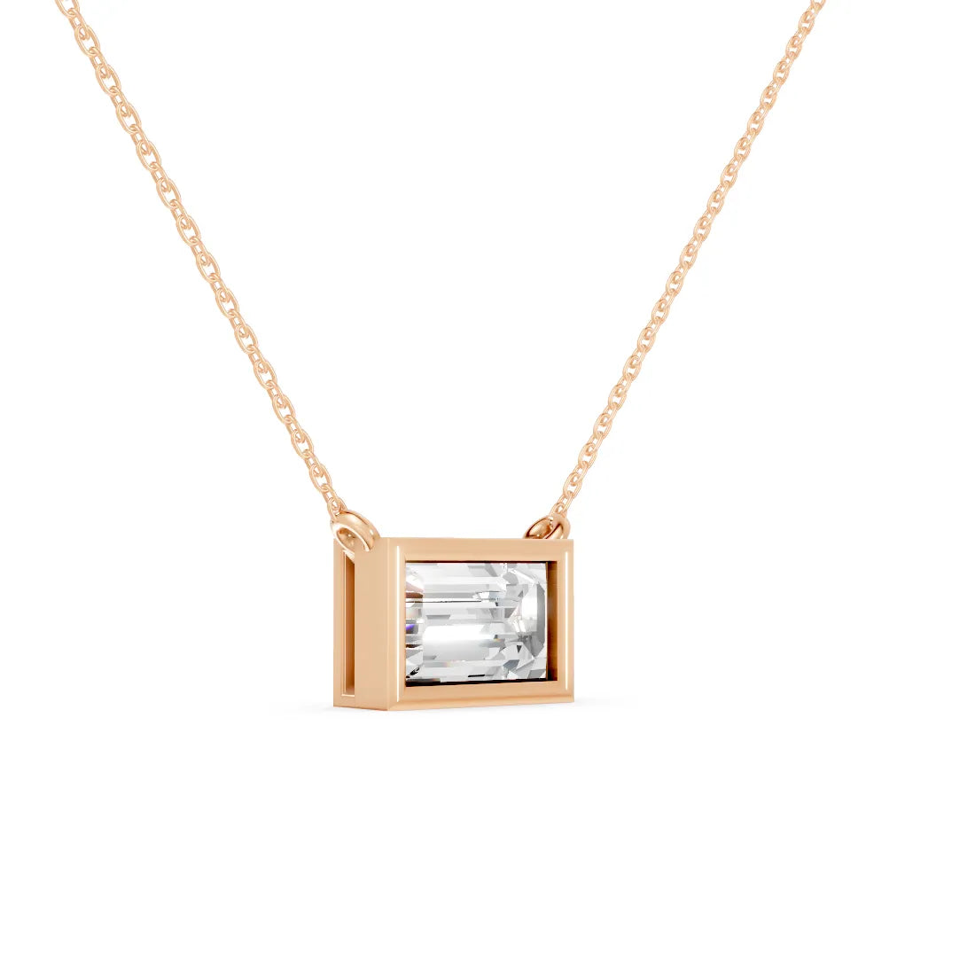 18K Gold Baguette Cut Diamond East - West Bezel Necklace