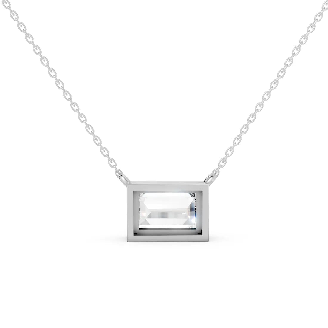 18K Gold Baguette Cut Diamond East - West Bezel Necklace