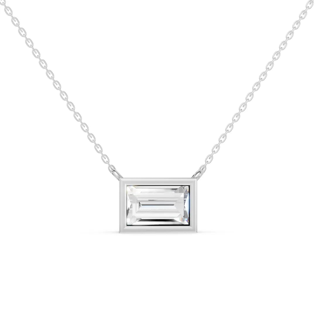 18K Gold Baguette Cut Diamond East - West Bezel Necklace