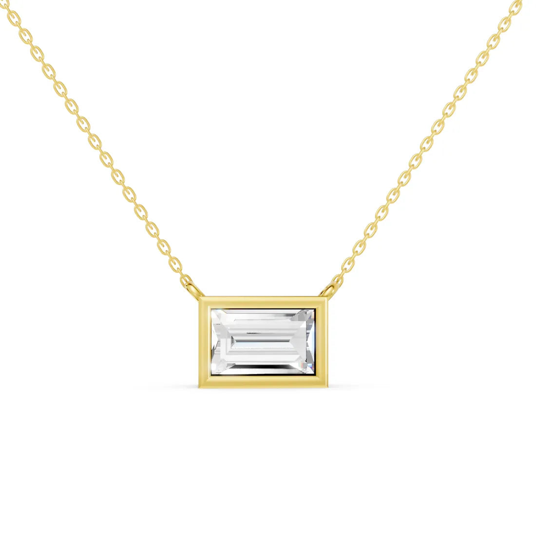 18K Gold Baguette Cut Diamond East - West Bezel Necklace