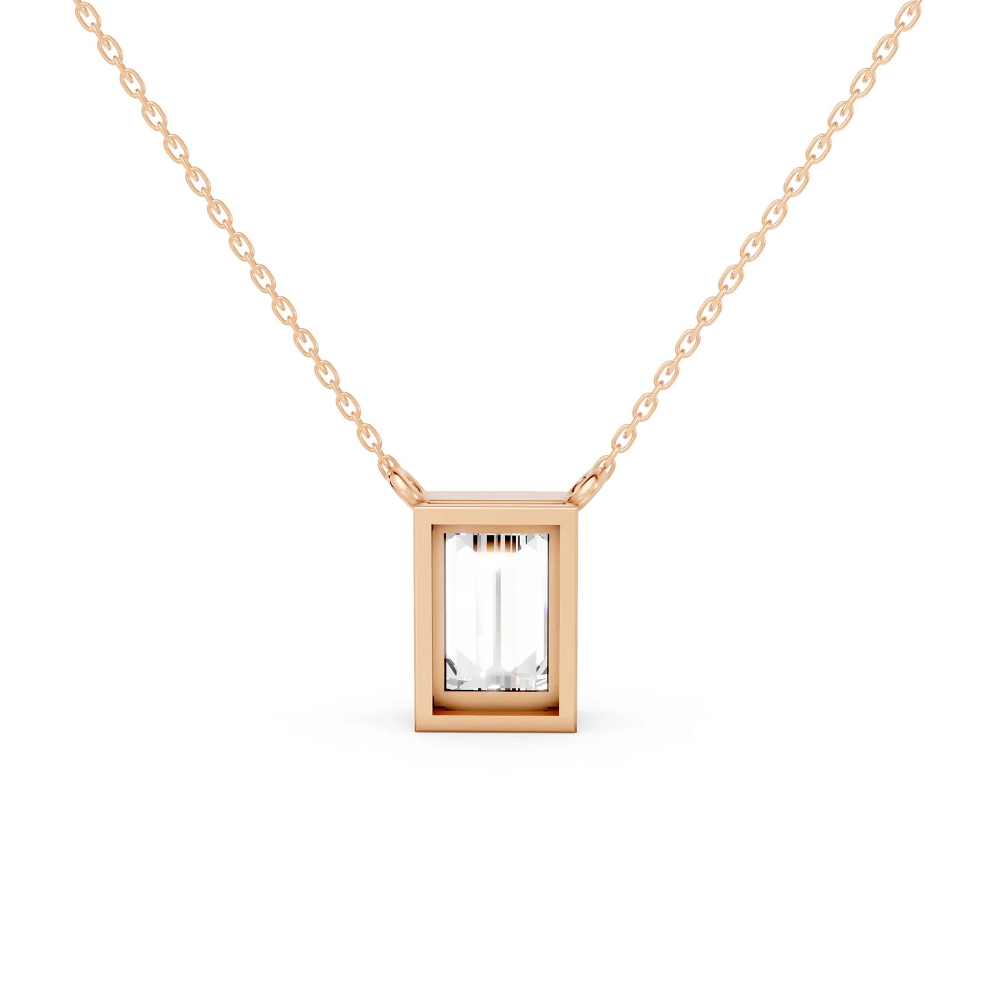 18K Gold Baguette Cut Diamond Bezel Necklace