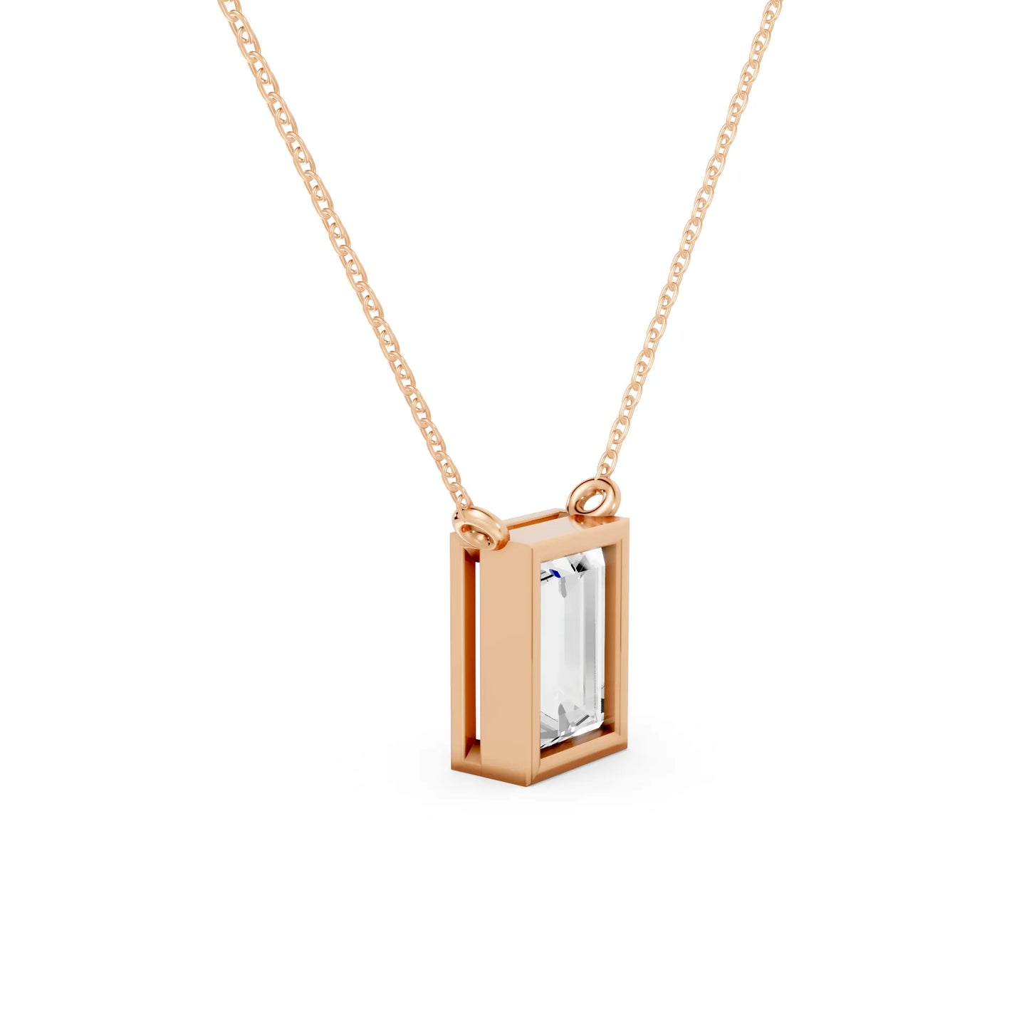 18K Gold Baguette Cut Diamond Bezel Necklace