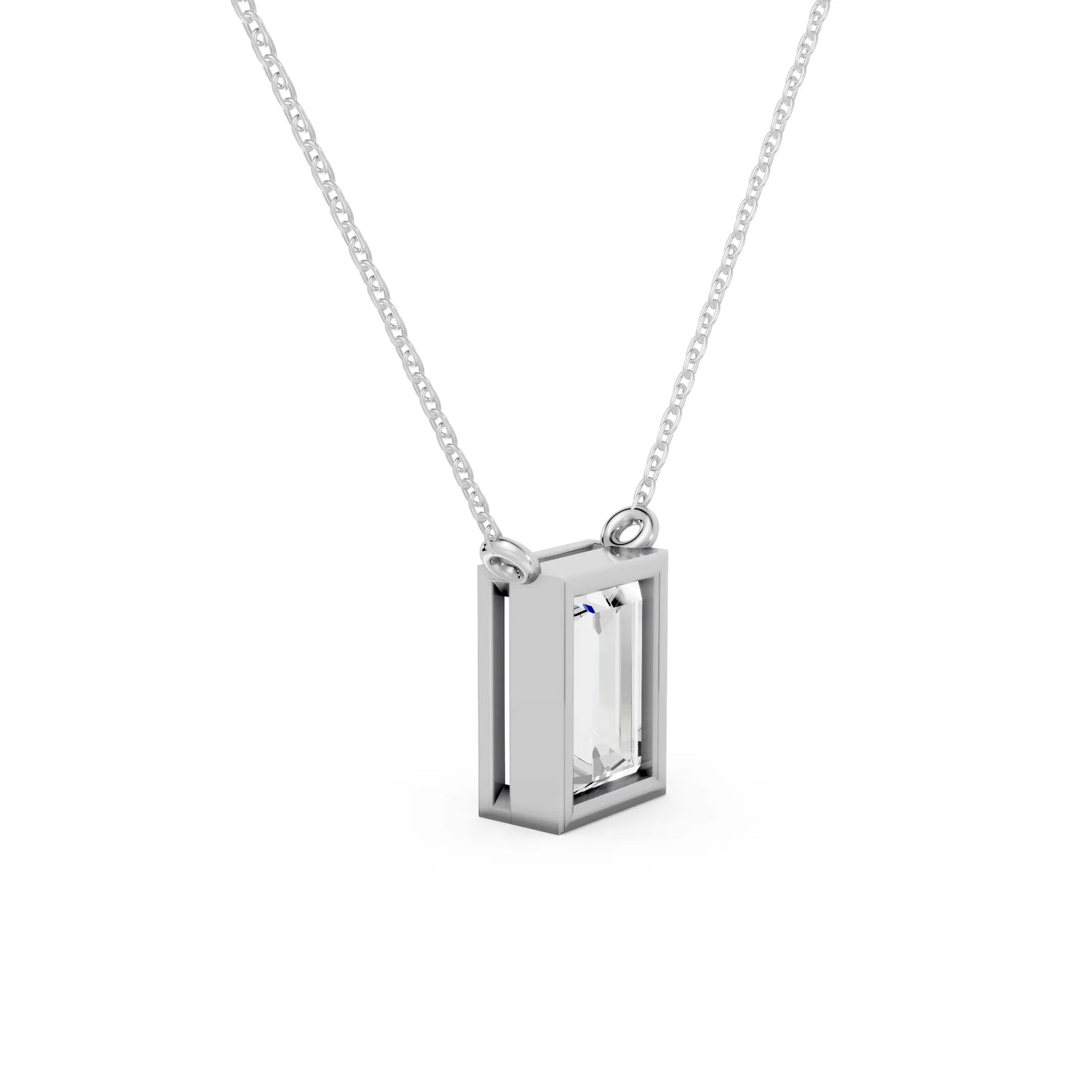18K Gold Baguette Cut Diamond Bezel Necklace