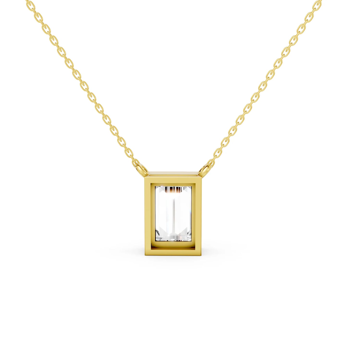 18K Gold Baguette Cut Diamond Bezel Necklace