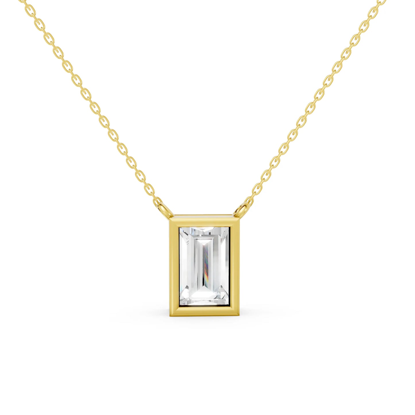 18K Gold Baguette Cut Diamond Bezel Necklace