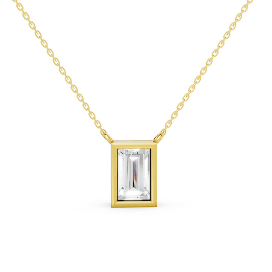 18K Gold Baguette Cut Diamond Bezel Necklace