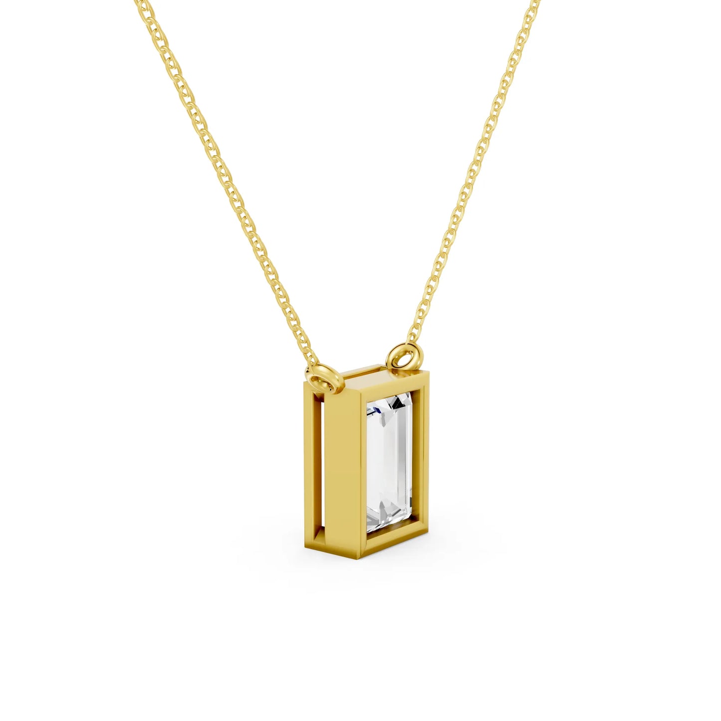 18K Gold Baguette Cut Diamond Bezel Necklace