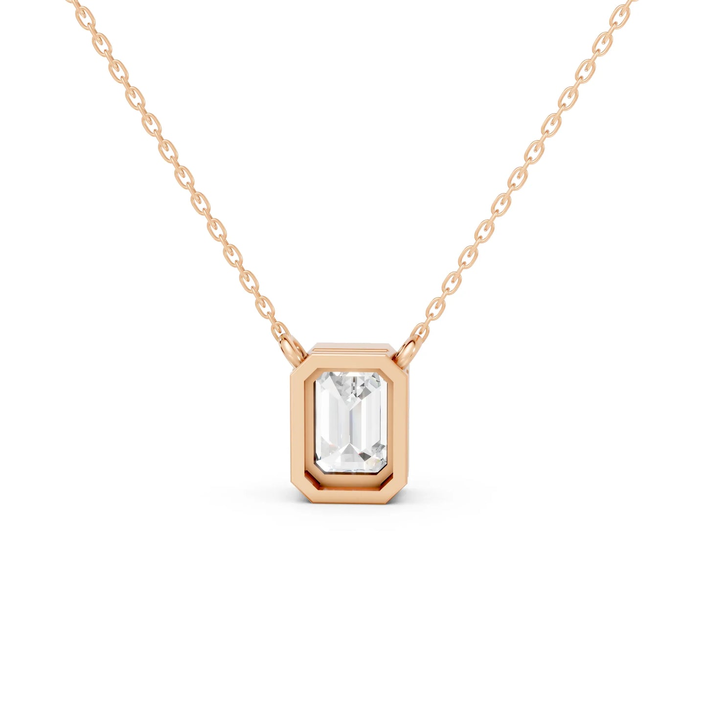 18K Gold Emerald Cut Diamond Bezel Necklace