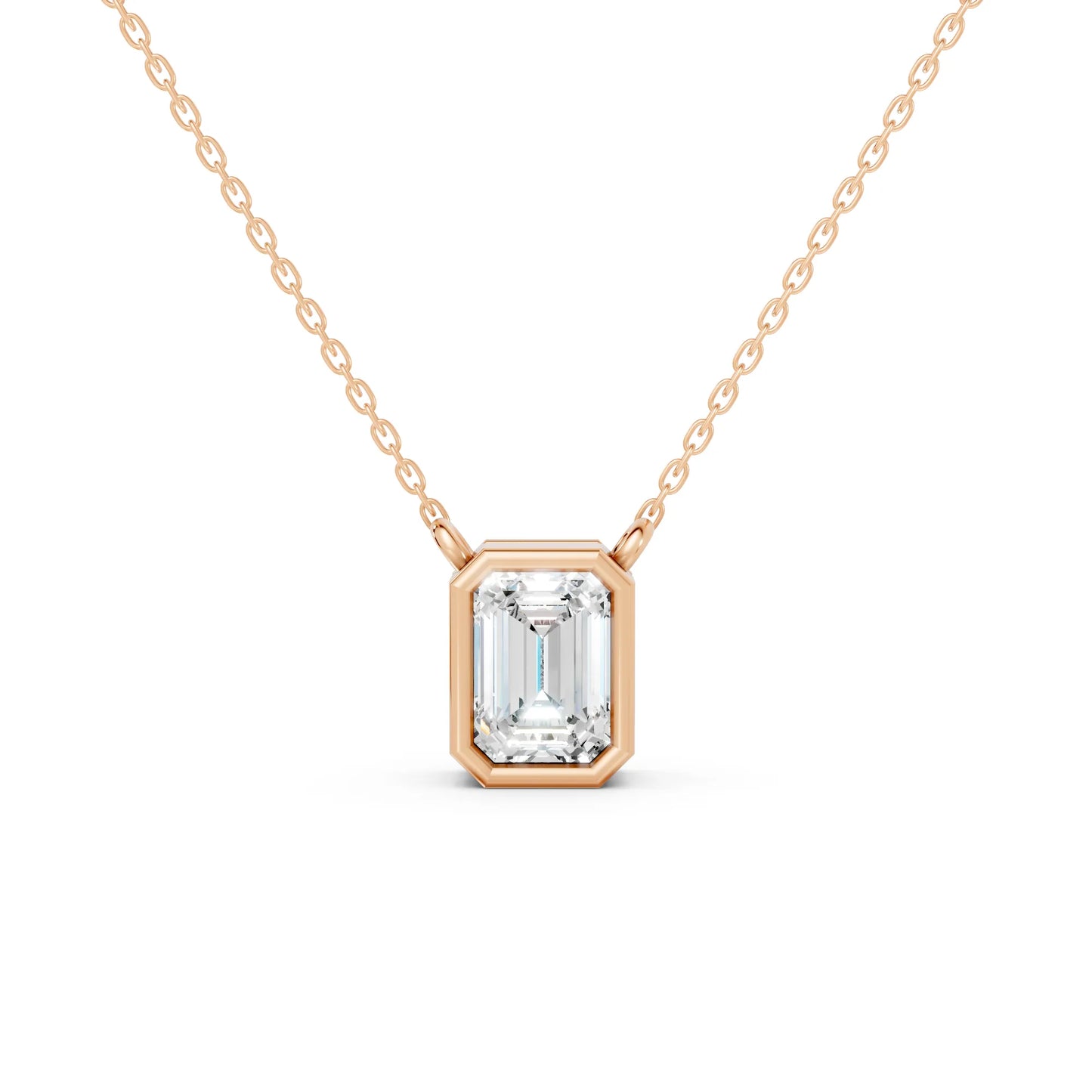 18K Gold Emerald Cut Diamond Bezel Necklace