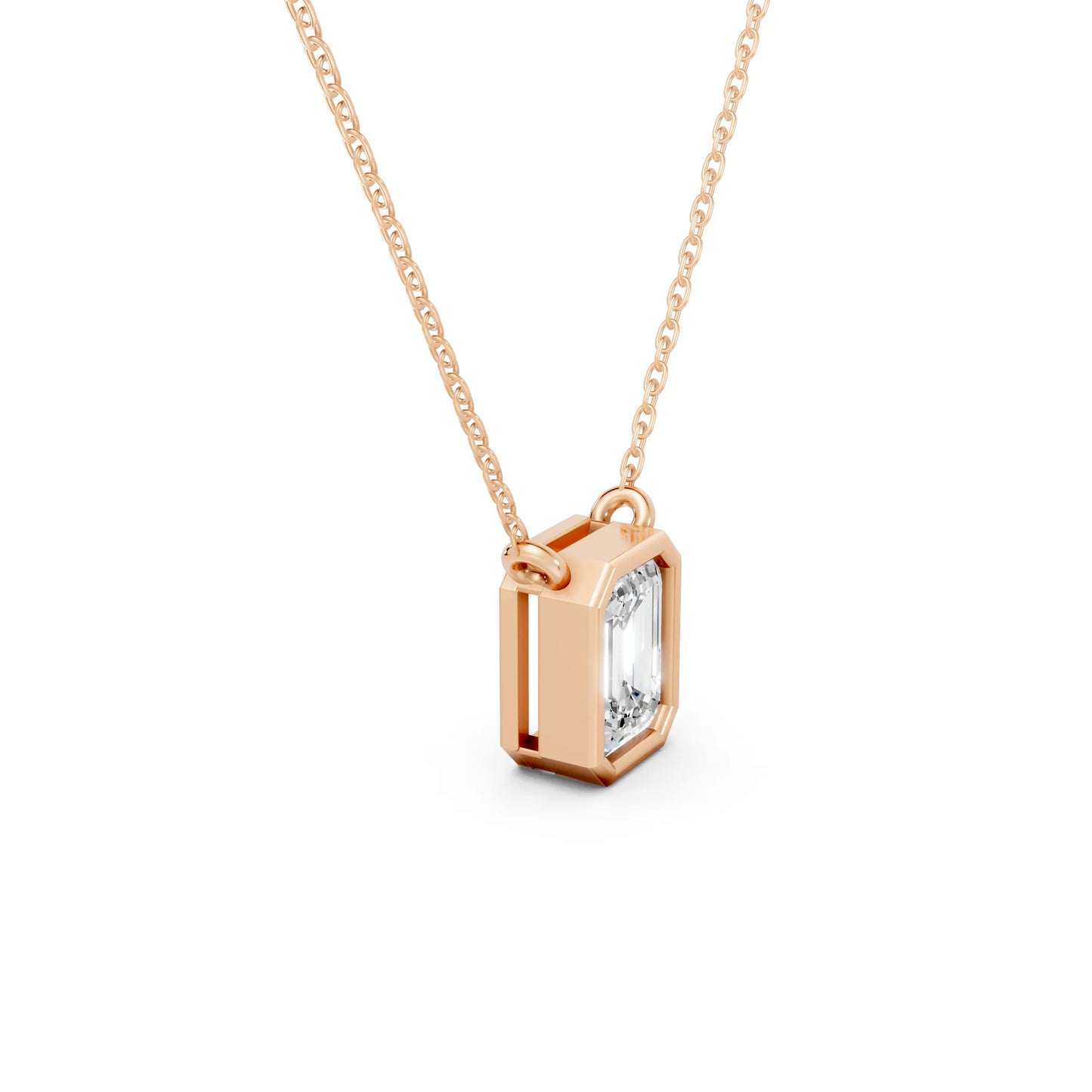 18K Gold Emerald Cut Diamond Bezel Necklace