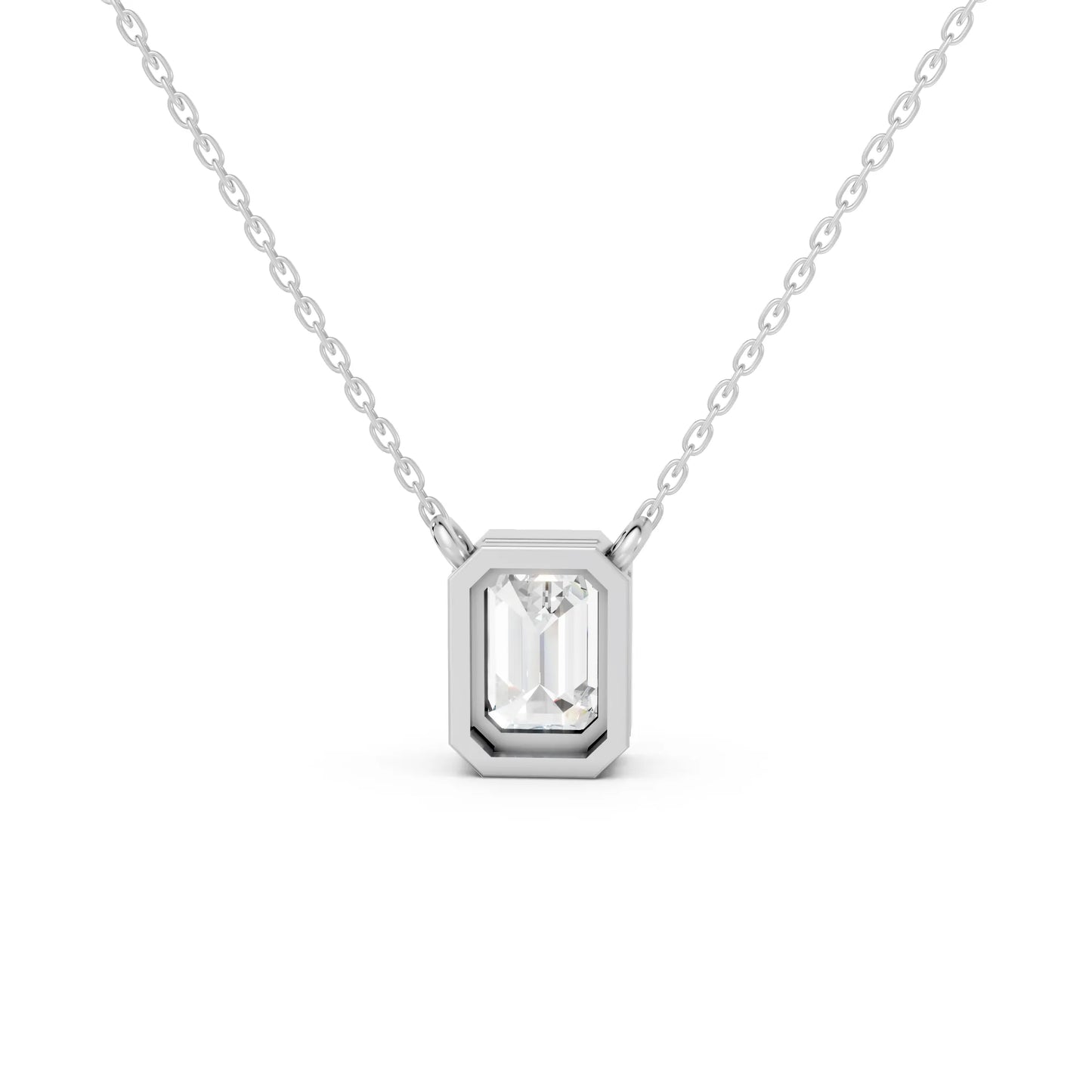18K Gold Emerald Cut Diamond Bezel Necklace