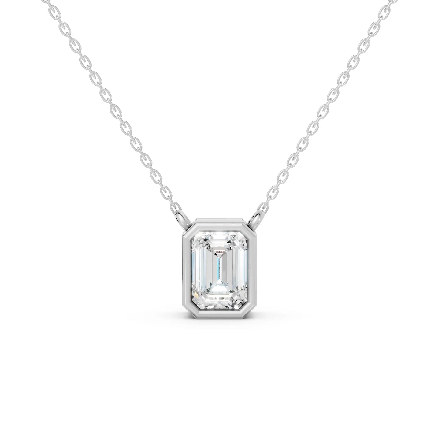 18K Gold Emerald Cut Diamond Bezel Necklace